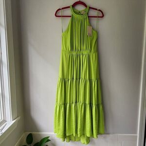 Elie Tahari High Neck Maxi Dress | Women's Size 4 | Tier, Lined, Pockets, Green